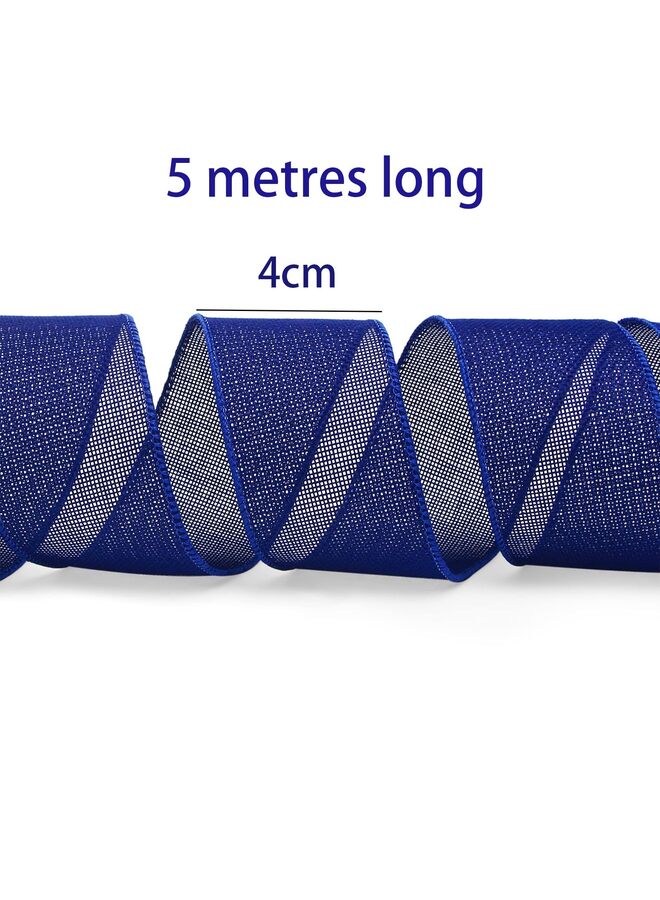 LAMAY 2PCS Burlap Wired Ribbon,2-1/2 Inch x 5Yard,Solid Wired Edge Ribbon for Big Bow,Wreath,Tree Decoration,Outdoor Decoration(BLUE) - Image 2