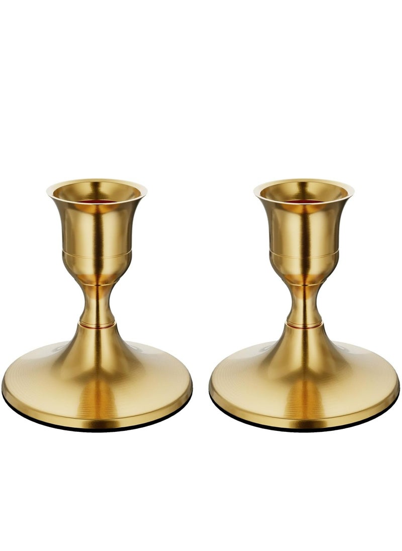 Oasisgalore Set of 2 Brass Gold Taper Candle Holders, Vintage Metal for Table Centerpiece or Wedding Decor  - Image 1