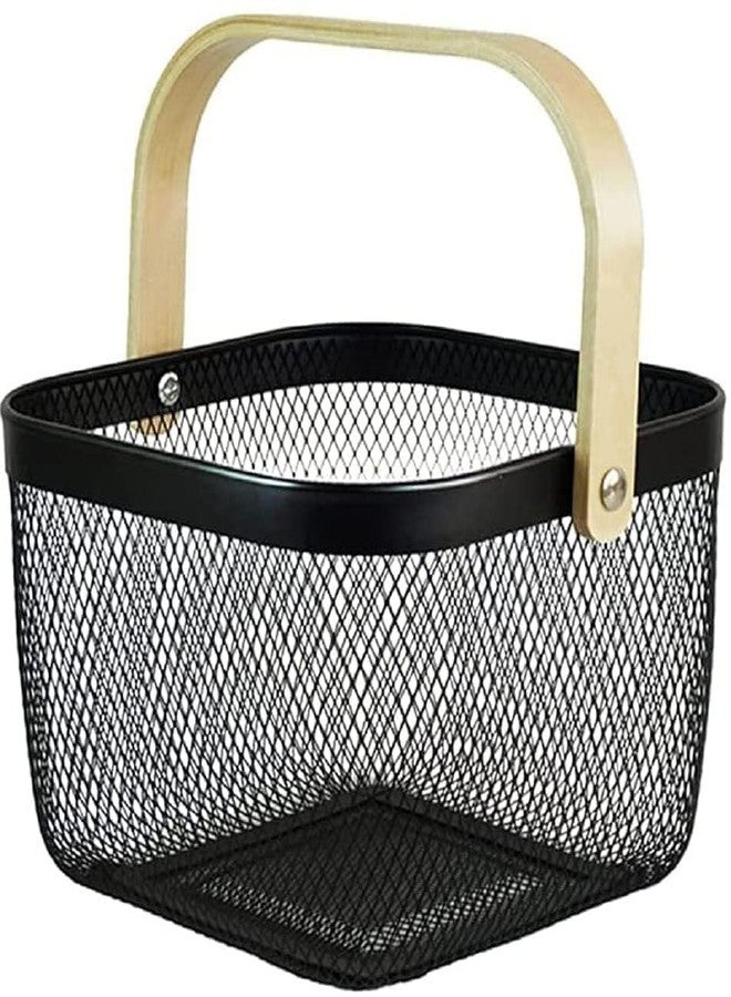 Falshruti Multi-Purpose Metal Mesh Storage Organizer Fruit Basket, Hanging Shopping Basket Kitchen Basket with Bamboo Handle Ideal for Bathroom, Pantry, Cabinet and Home (MultiColor) - Image 1
