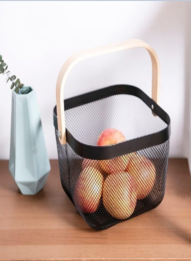 Falshruti Multi-Purpose Metal Mesh Storage Organizer Fruit Basket, Hanging Shopping Basket Kitchen Basket with Bamboo Handle Ideal for Bathroom, Pantry, Cabinet and Home (MultiColor) - Image 2