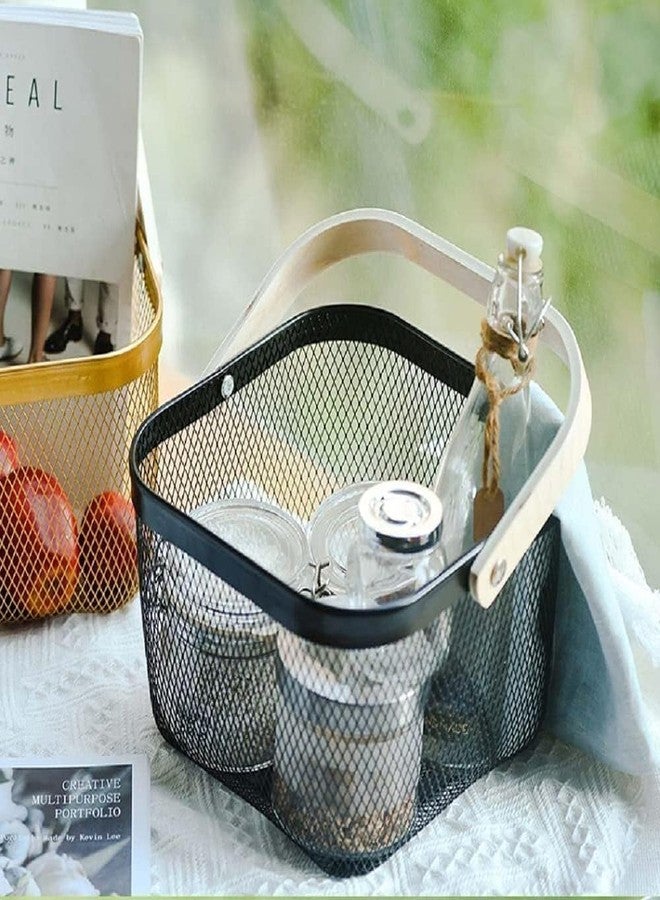 Falshruti Multi-Purpose Metal Mesh Storage Organizer Fruit Basket, Hanging Shopping Basket Kitchen Basket with Bamboo Handle Ideal for Bathroom, Pantry, Cabinet and Home (MultiColor) - Image 5