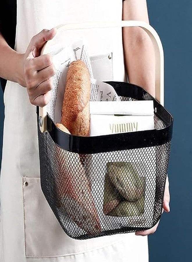 Falshruti Multi-Purpose Metal Mesh Storage Organizer Fruit Basket, Hanging Shopping Basket Kitchen Basket with Bamboo Handle Ideal for Bathroom, Pantry, Cabinet and Home (MultiColor) - Image 3