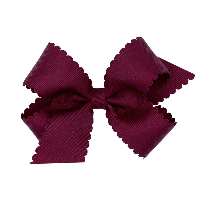 Wee Ones Girls' Classic Grosgrain Hair Bow with Scalloped Edges and Plain Wrap Center on a WeeStay Hair Clip, Medium, Burgundy - Image 1