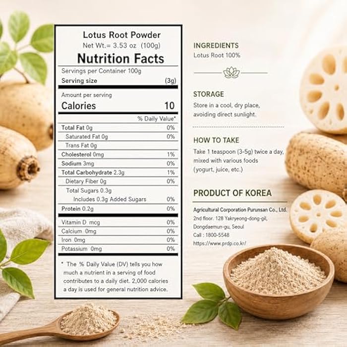 K-Herb Lotus Root Powder Natural 100% Pure Healthy Fiber Vitamin C Amino Acid 연근 연근분말 연근가루 (100g) - Image 3