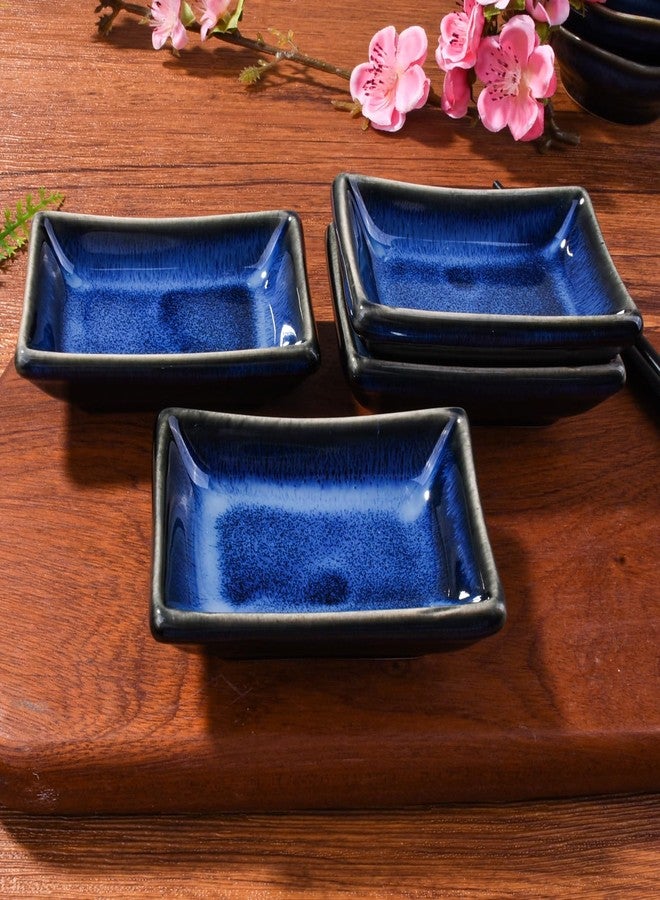 BOSILI Japanese Style Sushi Dish, 4 Pieces Small Delicate Ceramic Dipping Dish, Blue Vintage - Image 4