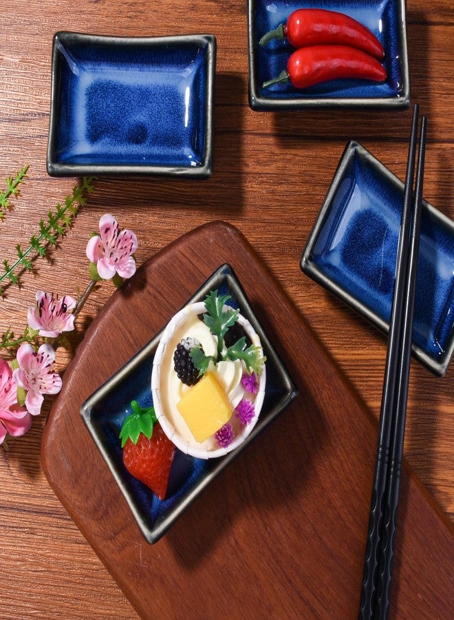 BOSILI Japanese Style Sushi Dish, 4 Pieces Small Delicate Ceramic Dipping Dish, Blue Vintage - Image 2