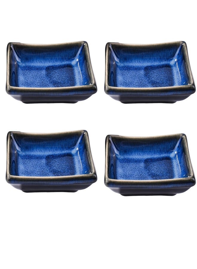 BOSILI Japanese Style Sushi Dish, 4 Pieces Small Delicate Ceramic Dipping Dish, Blue Vintage - Image 1