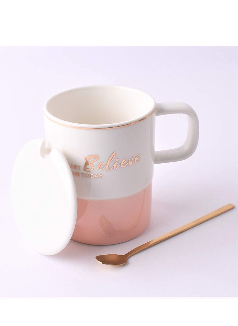 Home Concept Tea Cup And Lid With Gold Spoon White/Pink  - Image 3