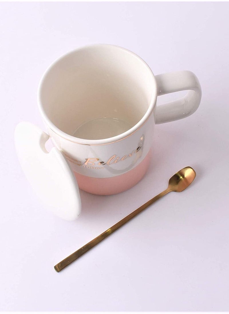 Home Concept Tea Cup And Lid With Gold Spoon White/Pink  - Image 2