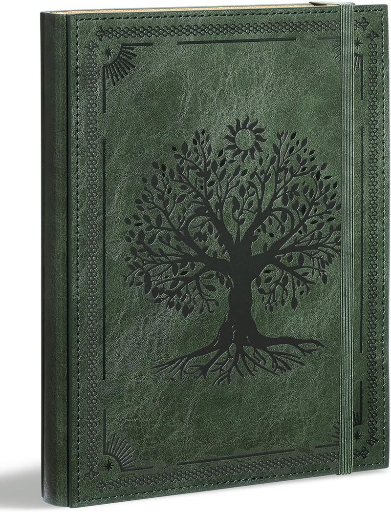 Gosirm Leather Journal Notebook A5 Notepad Paper, 280 Pages Mens Journal College Ruled for Writing Work, 100GSM Hard Cover Notebooks Journaling for Women, 5.9" x 8.5" Lined with Index Stickers (Green Tree) - Image 1
