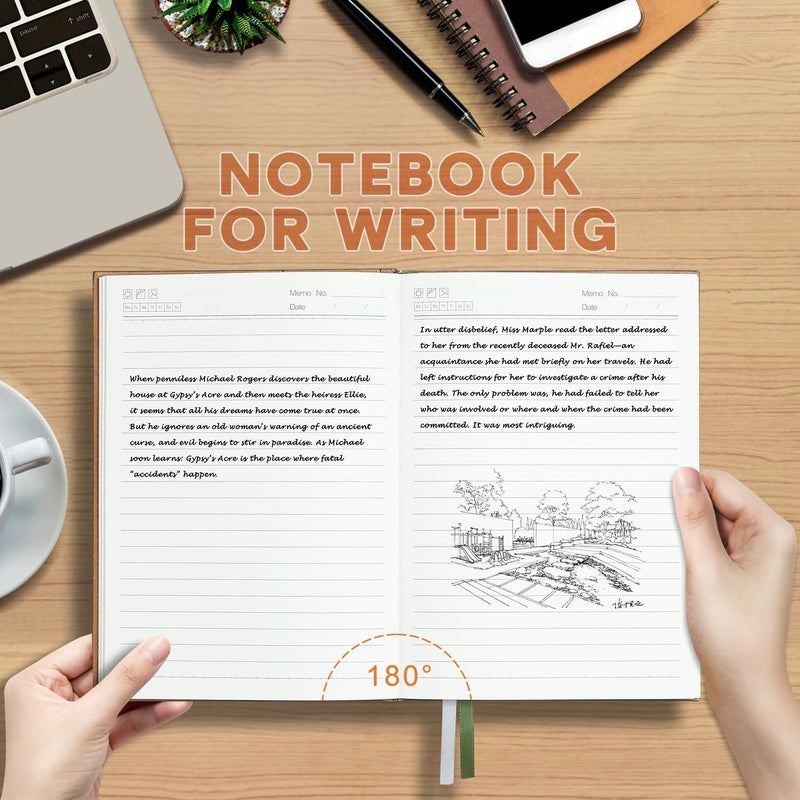 Gosirm Leather Journal Notebook A5 Notepad Paper, 280 Pages Mens Journal College Ruled for Writing Work, 100GSM Hard Cover Notebooks Journaling for Women, 5.9" x 8.5" Lined with Index Stickers (Green Tree) - Image 5