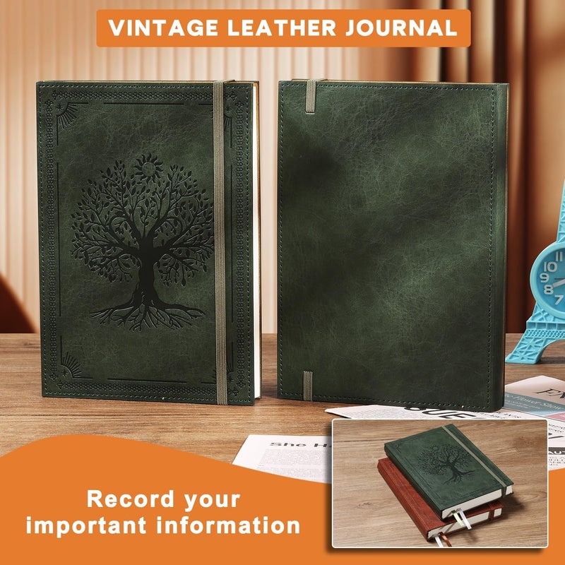 Gosirm Leather Journal Notebook A5 Notepad Paper, 280 Pages Mens Journal College Ruled for Writing Work, 100GSM Hard Cover Notebooks Journaling for Women, 5.9" x 8.5" Lined with Index Stickers (Green Tree) - Image 3