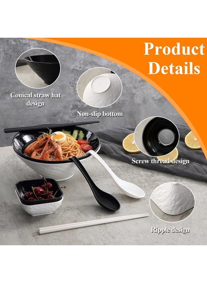 Kyraton Ramen Bowl Set 40oz with Chopsticks Dipping Bowls and Spoons: 2 large Unbreakable Japanese Style Plastic Noodle Soup Bowls for Asian Pho Soup Thai Miso Udon Wonton (Black, White) - Image 5