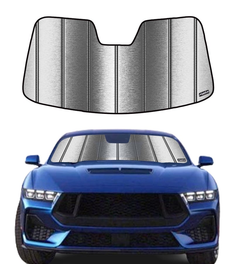 Pigenius Windshield Sunshade for Ford Mustang 20152023 with Rearview Mirror Mounted Camera Metallic
