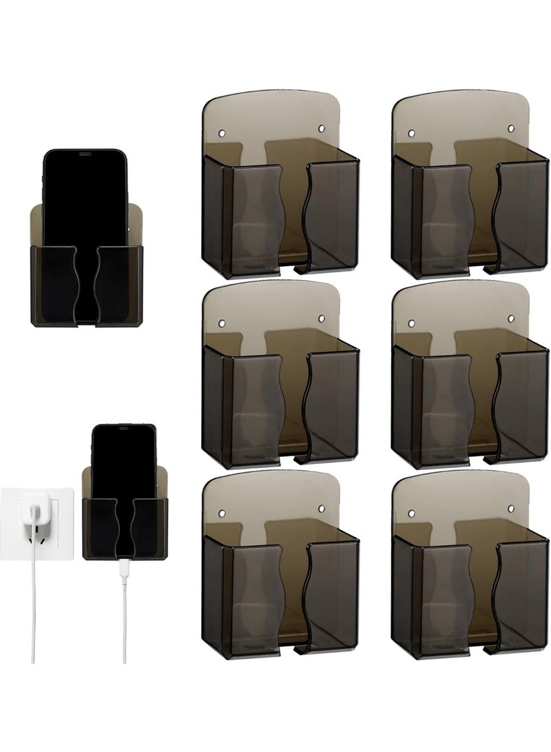 Luckam Wall Mounted Phone Holder, Self-Adhesive Cell Phone Stand, Acrylic Remote Control Organizer with Charging Hole for Bedside, Desk, Home and Office Use, Compatible with Most Smartphones (Black, 4 Pack) - Image 1