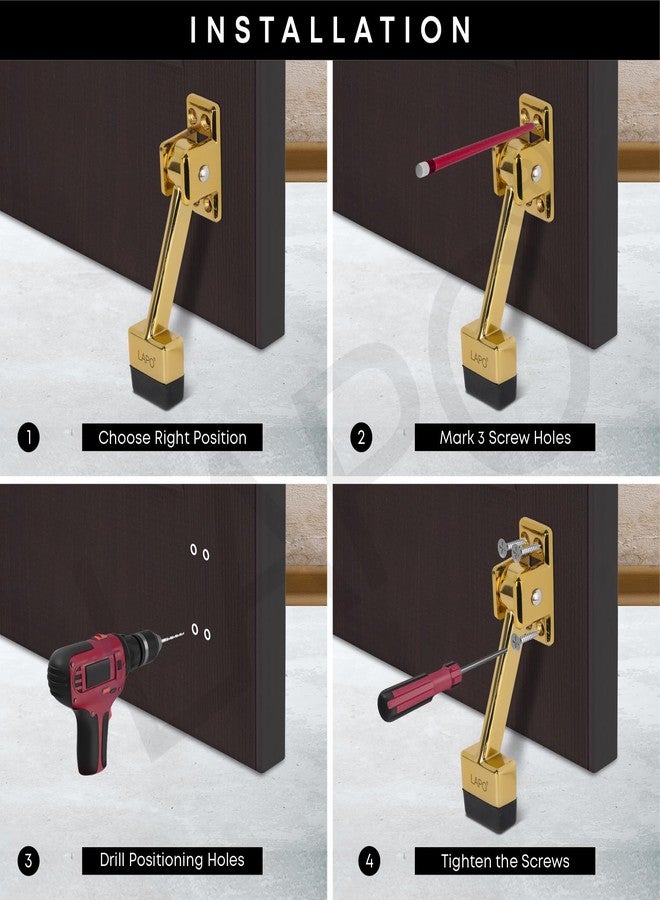 LAPO Premium 5-Inch Rubber Door Stopper with Screw | Heavy Duty Wooden Door Stopper for Home, Office, Hotel | Gold Finish | Strong Grip Door Holder for All Surfaces (Pack of 1) - Image 3