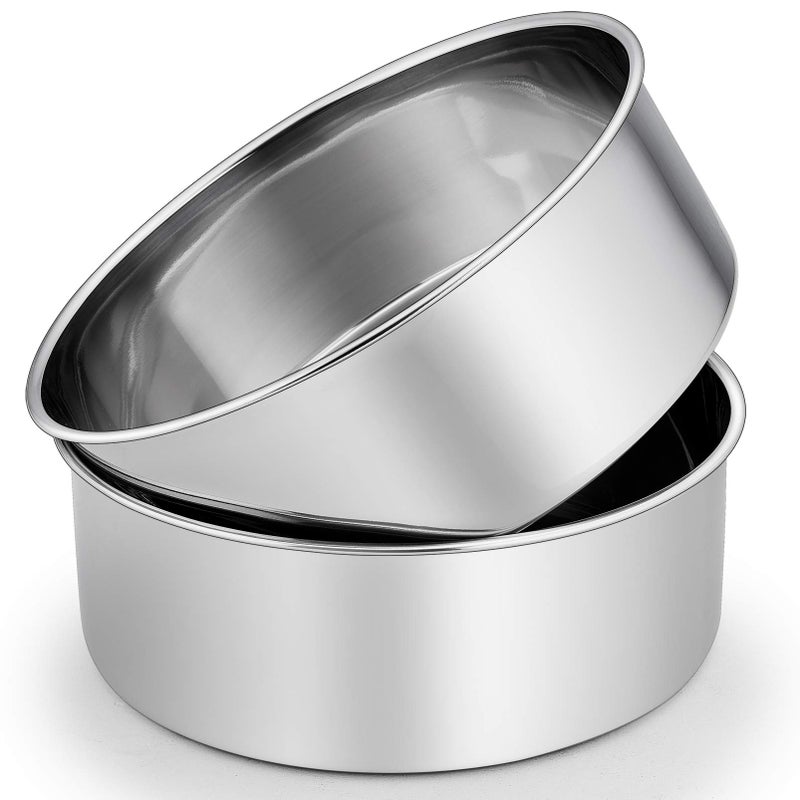 P&P CHEF 8 Inch Cake Pans Set, Round Baking Pan Stainless Steel Layer Birthday Wedding Cake Oven Pans, Non Toxic & Heavy Duty, Deep Side & Mirror Finish, Dishwasher Safe, (2Pcs) - Image 1