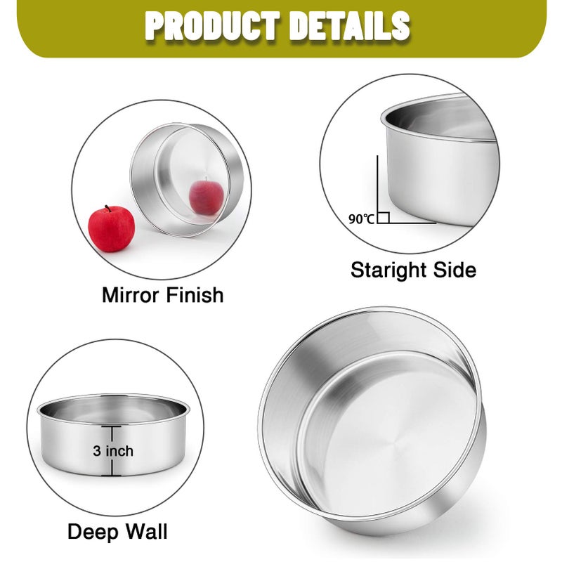 P&P CHEF 8 Inch Cake Pans Set, Round Baking Pan Stainless Steel Layer Birthday Wedding Cake Oven Pans, Non Toxic & Heavy Duty, Deep Side & Mirror Finish, Dishwasher Safe, (2Pcs) - Image 3