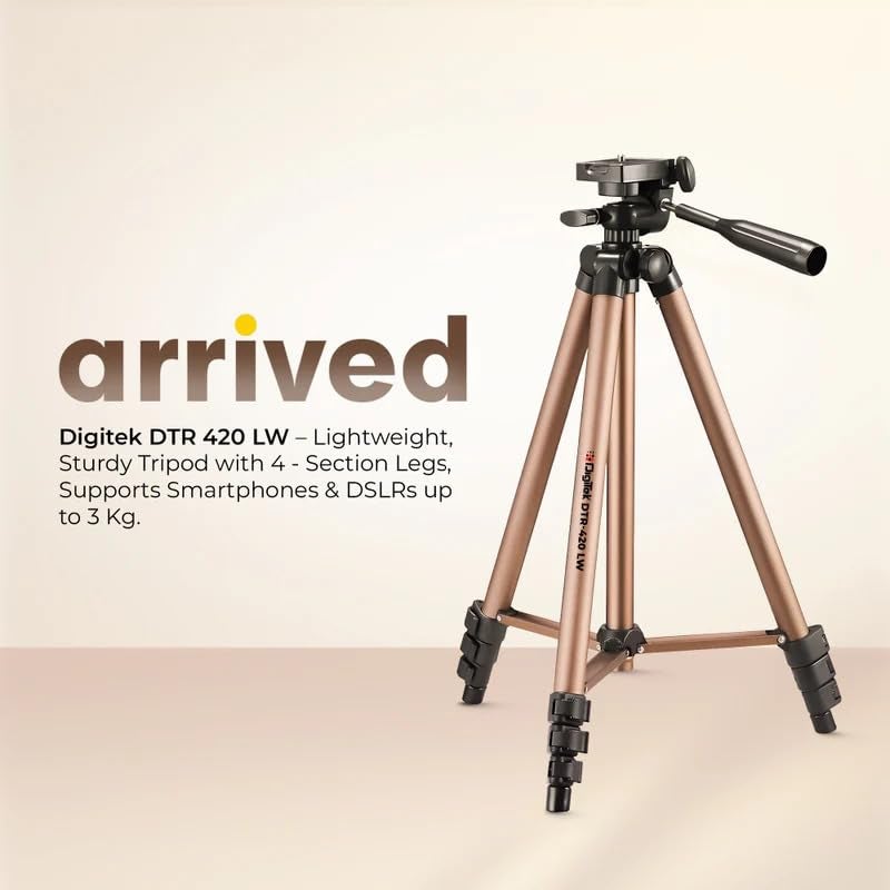 Digitek (DTR 420LW) Tripod for Camera & Smartphone with Holder – 4.26ft Max Height, 3Kg Load, 4-Section Legs, 3-Way Head, Quick Release Plate - Ideal for Photography & Videography - Image 2