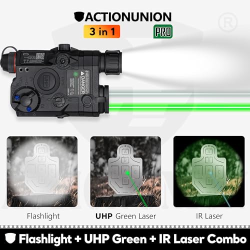 ACTIONUNION بندقية هوائية PEQ-15 برو ليزر IR + ليزر أخضر مرئي UHP + مصباح LED أبيض (أسود) - Image 3