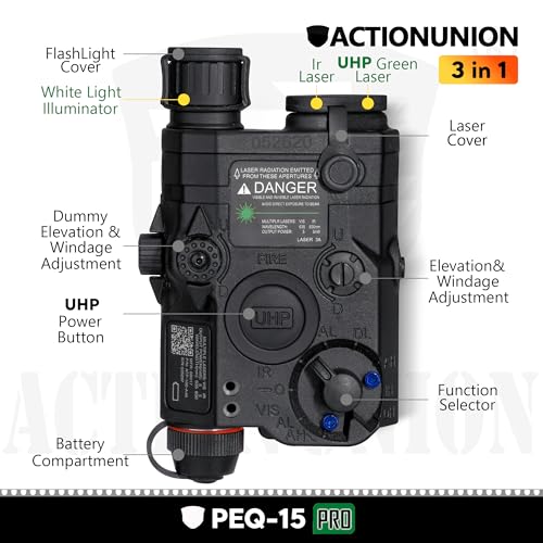 ACTIONUNION بندقية هوائية PEQ-15 برو ليزر IR + ليزر أخضر مرئي UHP + مصباح LED أبيض (أسود) - Image 2