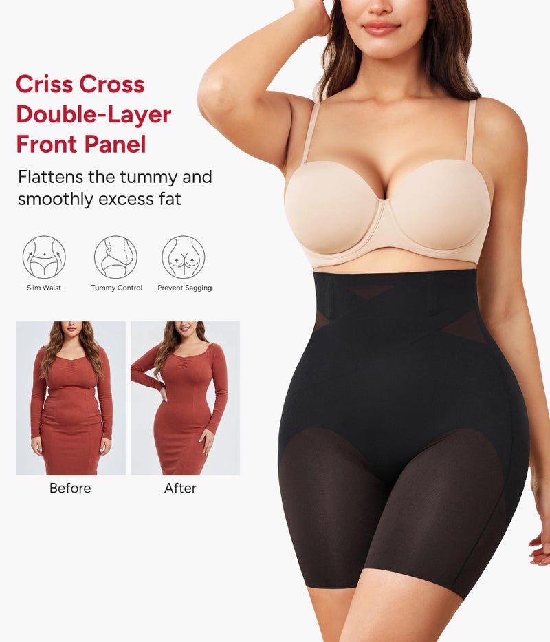 Nebility Shapewear Tummy Control High Waisted Butt Lifting Panties Body Shaper Shapewear Shorts Thigh Slimmer(Black,Large) - Image 2