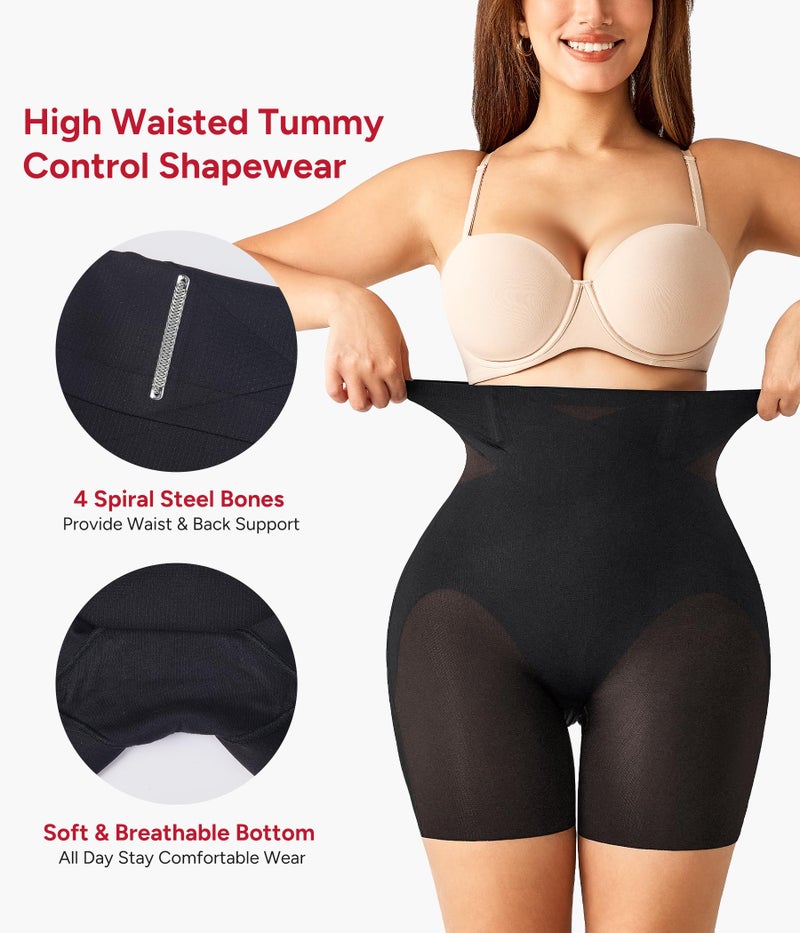 Nebility Shapewear Tummy Control High Waisted Butt Lifting Panties Body Shaper Shapewear Shorts Thigh Slimmer(Black,Large) - Image 5