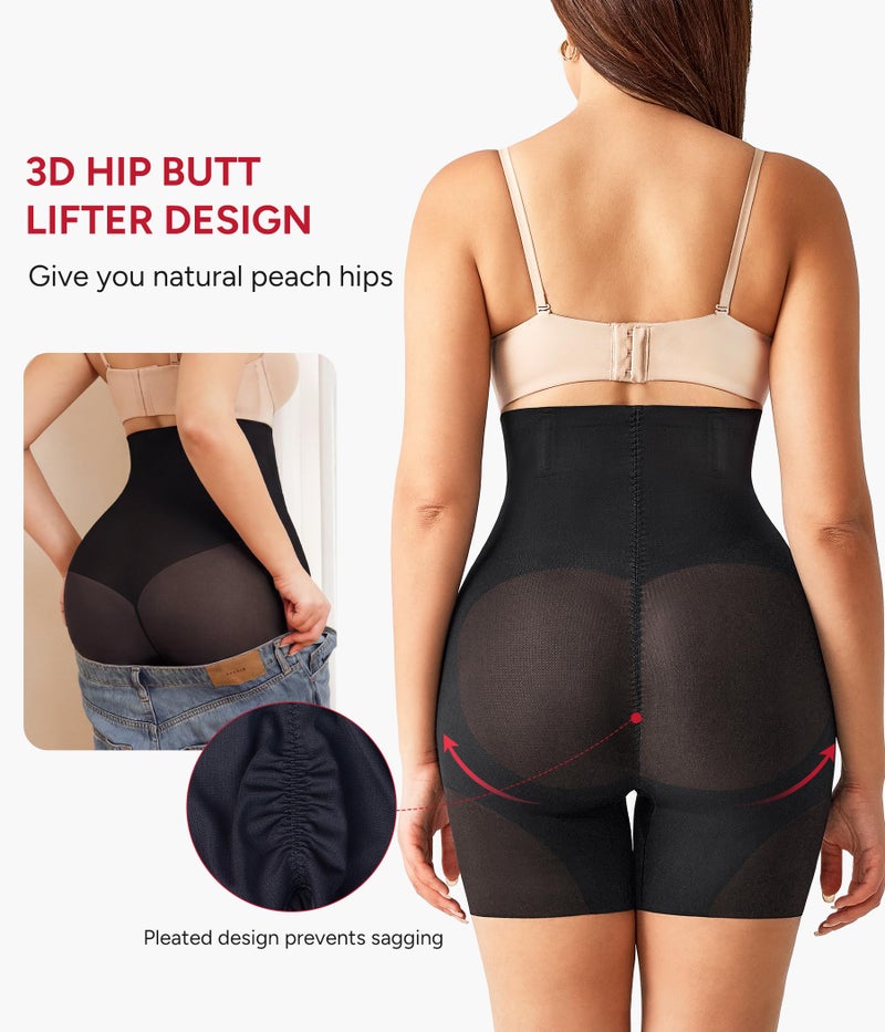 Nebility Shapewear Tummy Control High Waisted Butt Lifting Panties Body Shaper Shapewear Shorts Thigh Slimmer(Black,Large) - Image 3