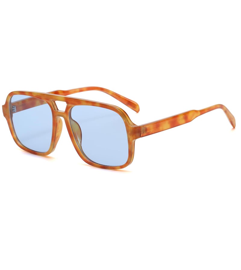Breaksun Retro Aviator Sunglasses for Women Men Trendy Classic 70s Square Green Aviator Sun Glasses Vintage Shades (Orange tortoise/Blue) - Image 1