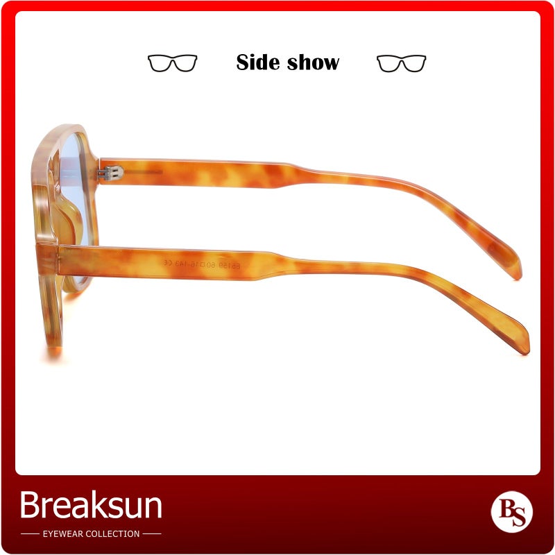 Breaksun Retro Aviator Sunglasses for Women Men Trendy Classic 70s Square Green Aviator Sun Glasses Vintage Shades (Orange tortoise/Blue) - Image 3