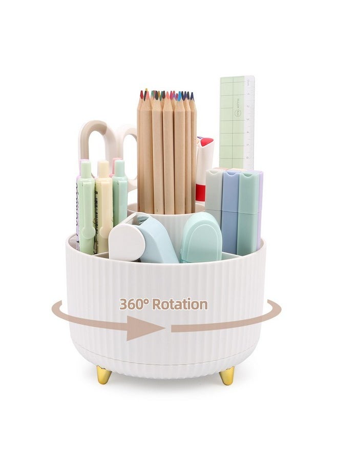 Cerpourt - Makeup Brush Organizer,5 Slots 360° Rotating Desk Pen Holder,Makeup Brushing Holder,Cosmetic Brushes Storage Holder,Cute Pencil Cup Pot,Desk Organizer And Accessories For Vanity (White) - Image 1