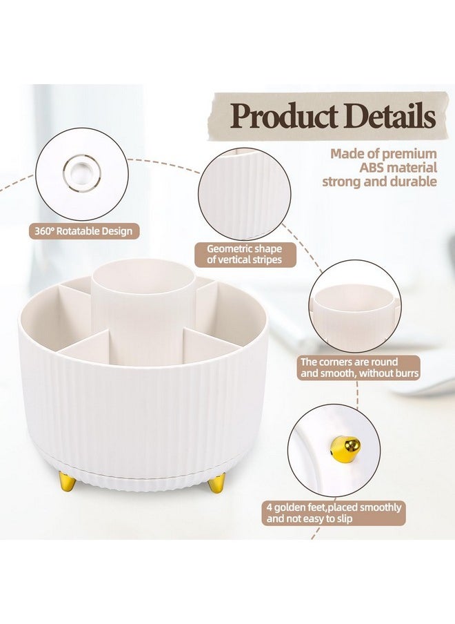 Cerpourt - Makeup Brush Organizer,5 Slots 360° Rotating Desk Pen Holder,Makeup Brushing Holder,Cosmetic Brushes Storage Holder,Cute Pencil Cup Pot,Desk Organizer And Accessories For Vanity (White) - Image 1