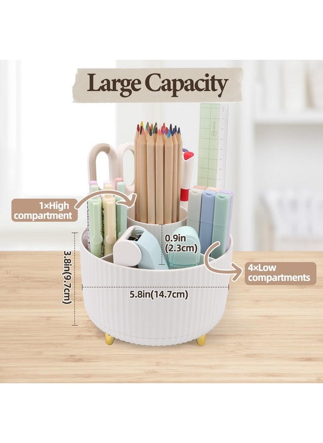 Cerpourt - Makeup Brush Organizer,5 Slots 360° Rotating Desk Pen Holder,Makeup Brushing Holder,Cosmetic Brushes Storage Holder,Cute Pencil Cup Pot,Desk Organizer And Accessories For Vanity (White) - Image 1