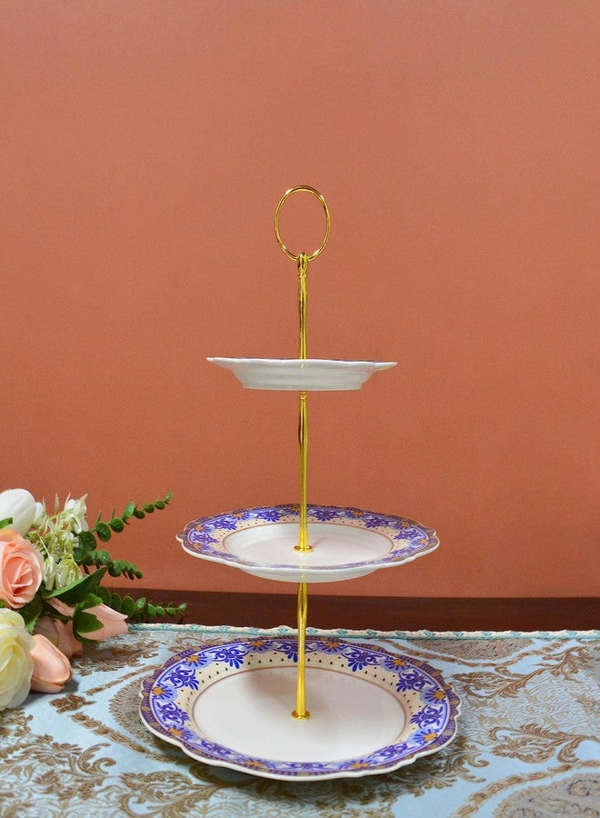 ACMLIFE 3 Tier Cupcake Stands for Dessert Table, Vintage Floral Round Cupcake Stand, Bone China Cake and Cupcake Stand for Party, Birthday, Weddings, Blue - Image 3