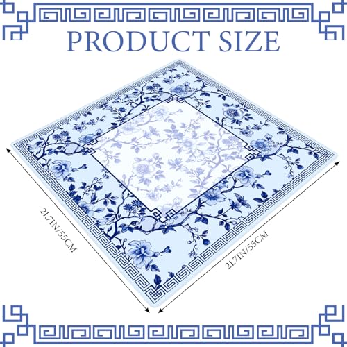 Sonwyoung 22 Inch Mini Chinoiserie Mahjong Mat for Travel Set White Floral Mahjong Mat Cute Small Domino Accessories Gifts Domino and Tile Game Table Blue - Image 5