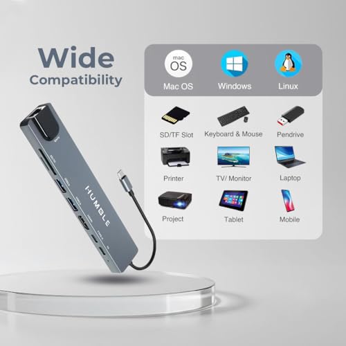 HUMBLE® USB C Hub 8 in 1 Multiport Adapter with 4K HDMI, Ethernet, 100W PD Charging, USB 3.0, SD/TF Card Reader, Type C Docking Station for MacBook, Windows Laptop, iPad, Samsung DeX,(1 Year Warranty) - Image 2