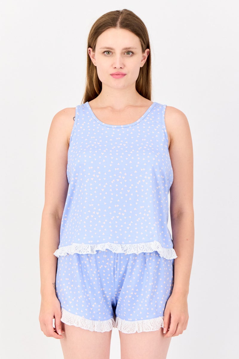 PJ Couture Women 2 Pieces Allover Print Sleeveless Top And Shorts Sleepwear Set, Multicolor - Image 1