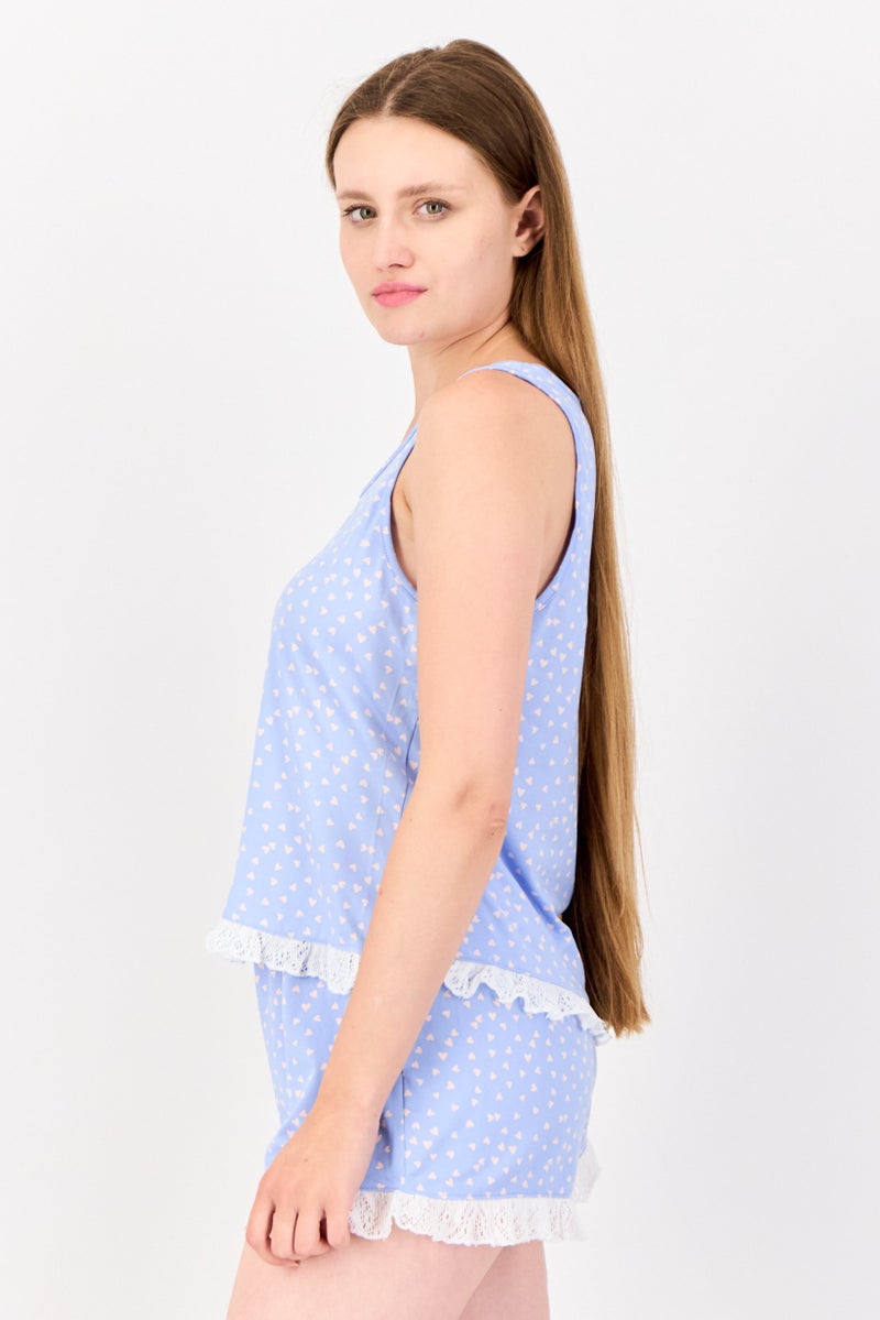 PJ Couture Women 2 Pieces Allover Print Sleeveless Top And Shorts Sleepwear Set, Multicolor - Image 2