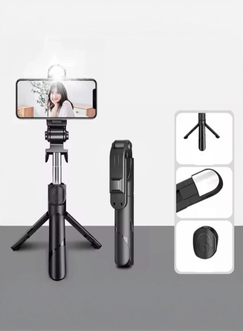 Extendable Selfie Tripod with Dual-Color Fill Light, Remote Control, and Phone Holder, Lightweight Tripod with 360° Rotatable Design, Stable Remote-Controlled Expandable Tripod Stand for Camera and