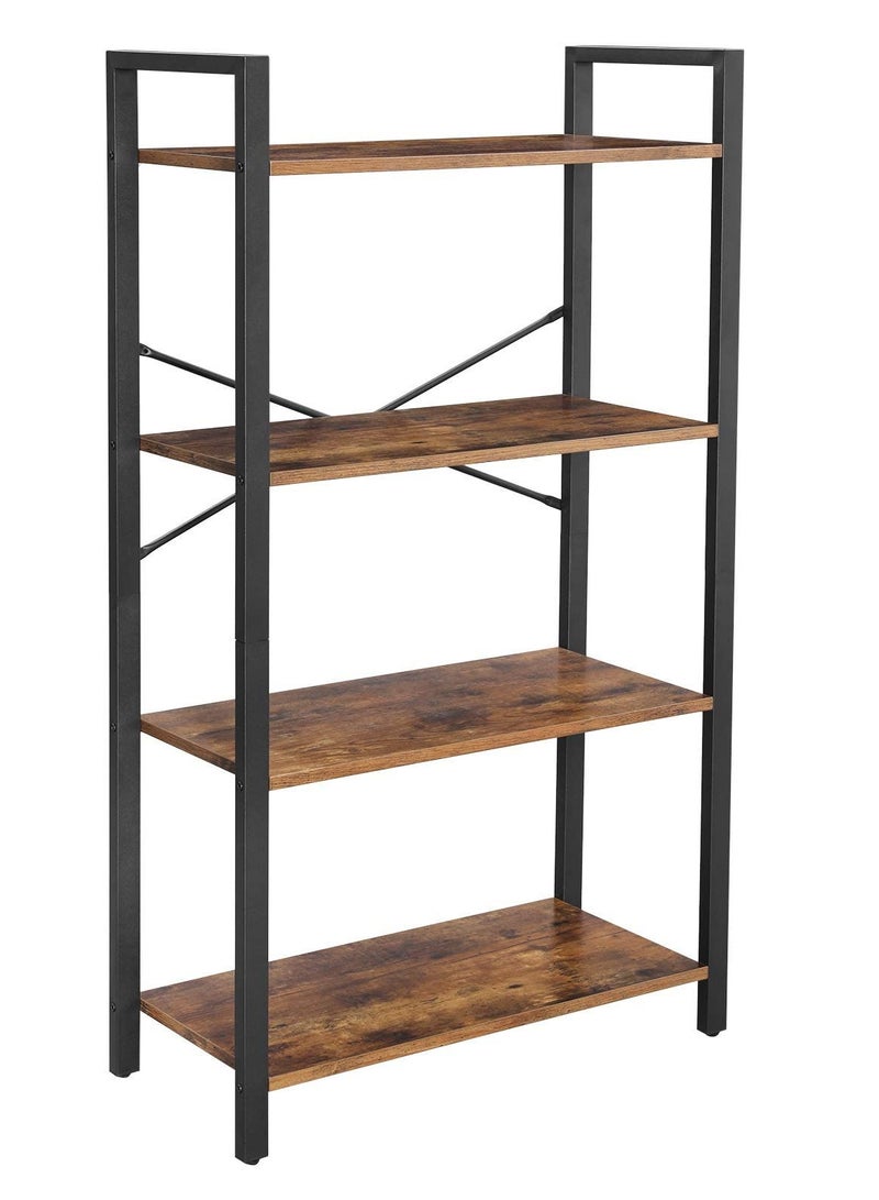 SKY-TOUCH Ladder Shelf, Bookshelf Rack 4-Tier Storage Organizer Shelf, Shelf Unit, Plant Stand, Living Room Bookcases, Industrial Bookshelf, for Bedroom, Kitchen, Office, Brown - Image 1