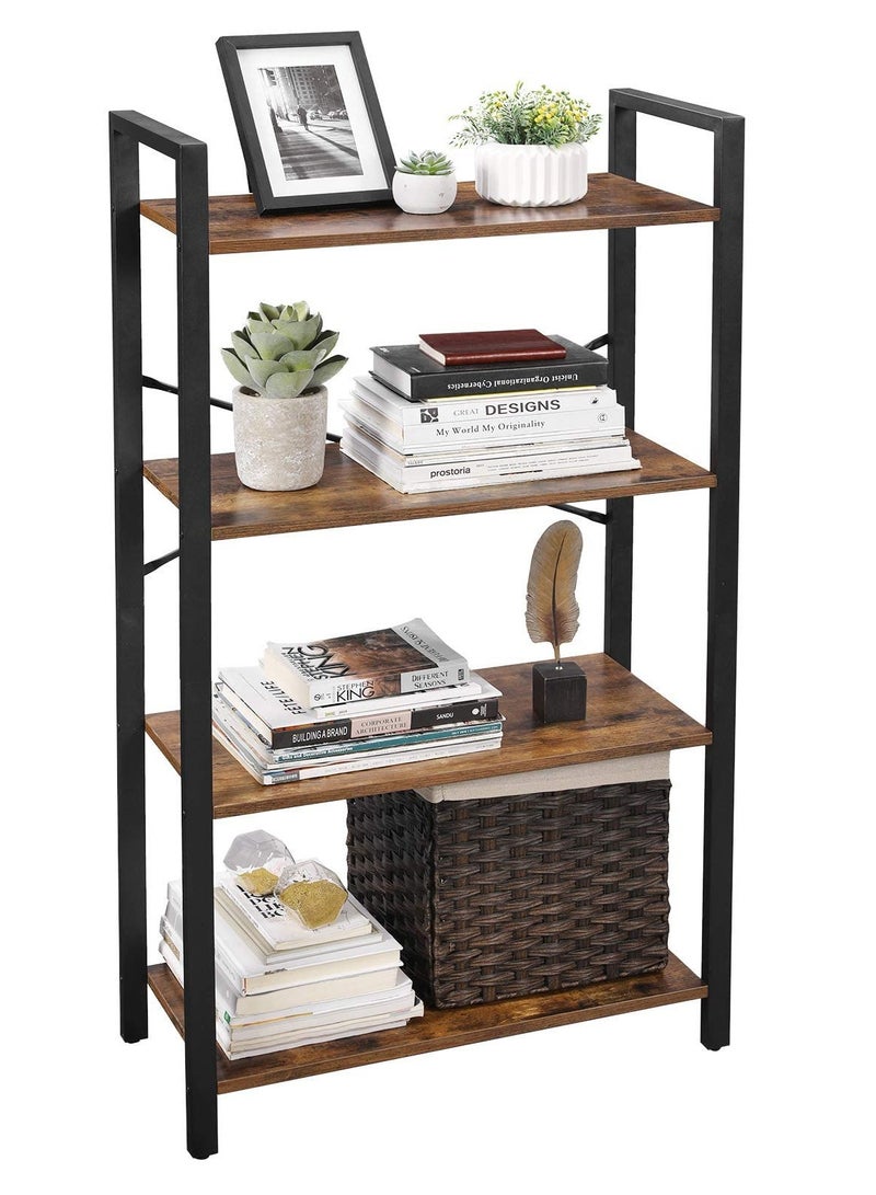 SKY-TOUCH Ladder Shelf, Bookshelf Rack 4-Tier Storage Organizer Shelf, Shelf Unit, Plant Stand, Living Room Bookcases, Industrial Bookshelf, for Bedroom, Kitchen, Office, Brown - Image 2