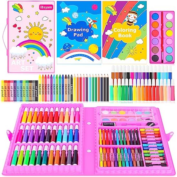 iBayam Art Supplies, 149-Pack Drawing Kit Painting Art Set Art Kits Gifts Box, Arts and Crafts for Kids Girls Boys, with Coloring Book, Crayons, Pastels, Pencils, Watercolor Pens (Pink) - Image 1