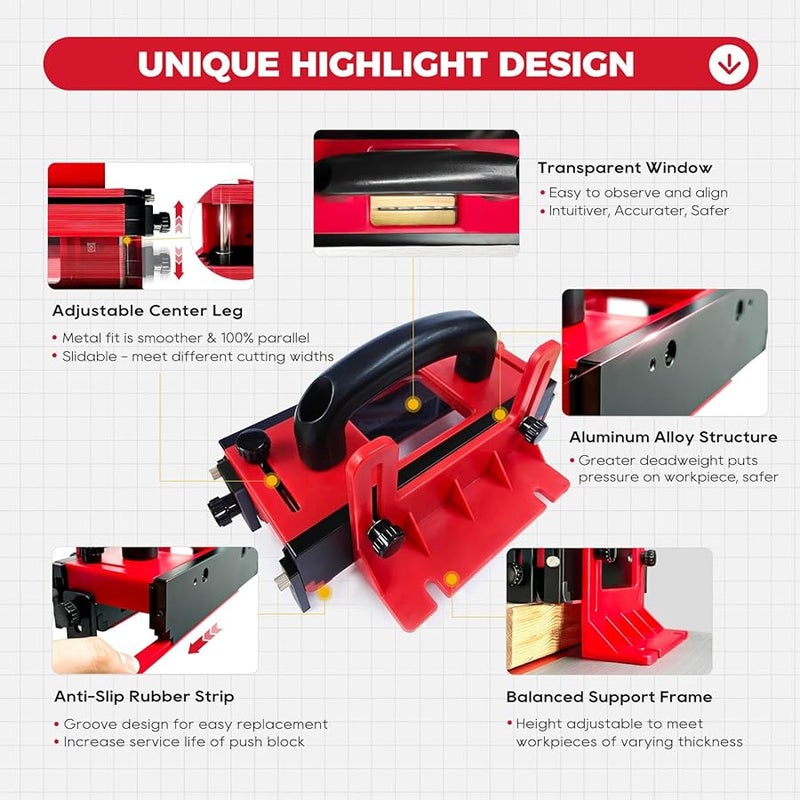 منشار الطاولة بدفع كتلة مع نافذة شفافة 4 شرائط غير قابلة للانزلاق قابلة للاستبدال 6 خطافات ذيلية - Image 3