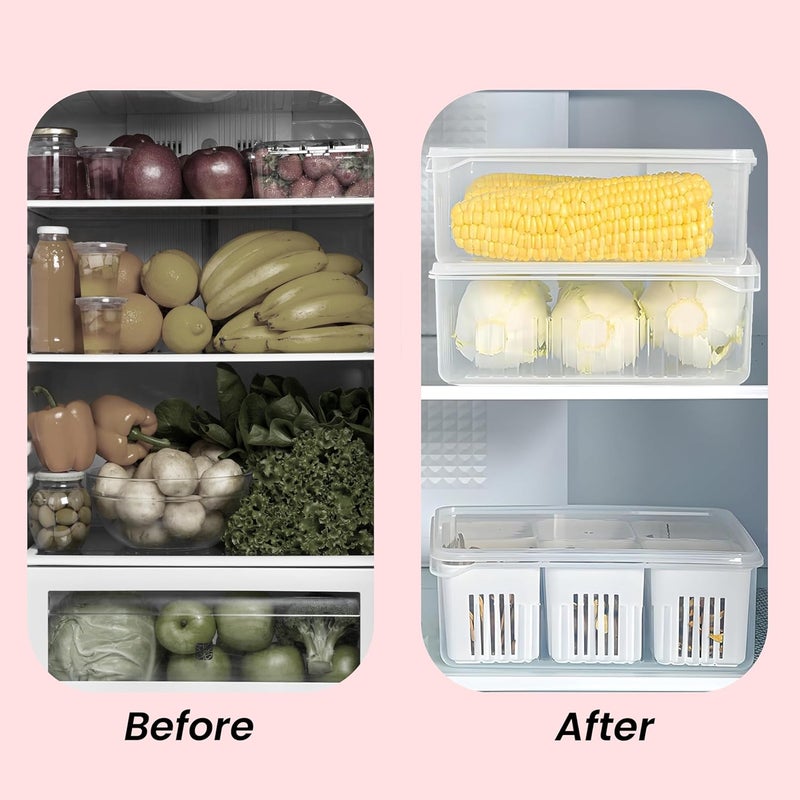 Storite 6 in 1 Fridge Storage Boxes multipurpose Freezer Storage Containers, Fridge Organizer with Removable Boxes & Fridge Storage Boxes Keep Fruits,Vegetables Fresher,Container Box-white - Image 4