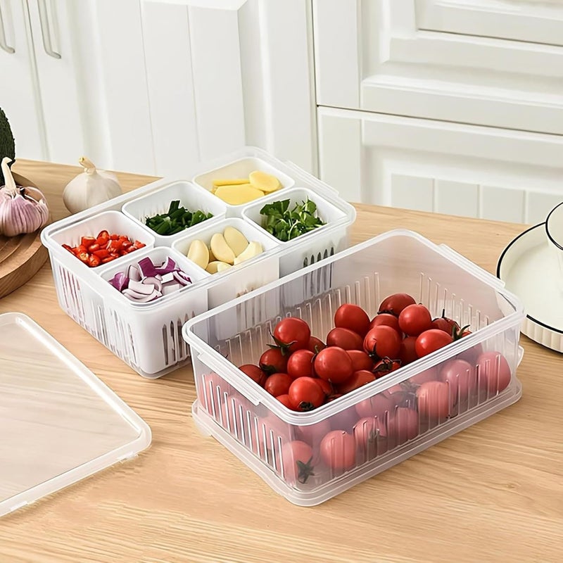 Storite 6 in 1 Fridge Storage Boxes multipurpose Freezer Storage Containers, Fridge Organizer with Removable Boxes & Fridge Storage Boxes Keep Fruits,Vegetables Fresher,Container Box-white - Image 5