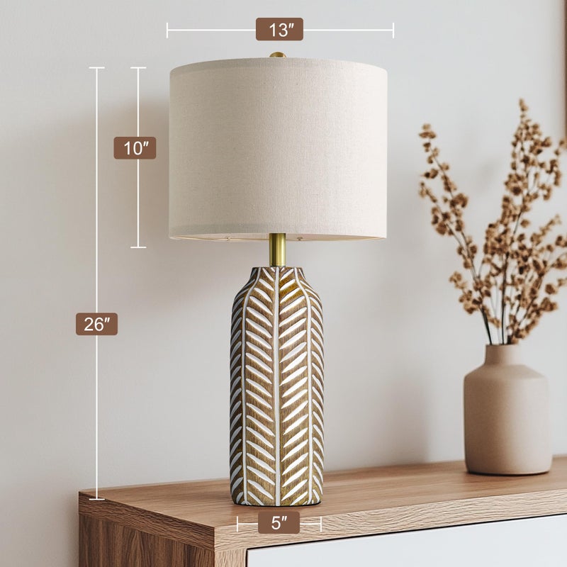 BOBOMOMO 26" Farmhouse Table Lamps Set of 2 - Vintage Leaf Design, Rustic Resin Nightstand Lamps for Bedroom, Living Room, Nursery, Hallway, Elegant Living Room Lamps with Linen Shades Antique Brown - Image 4
