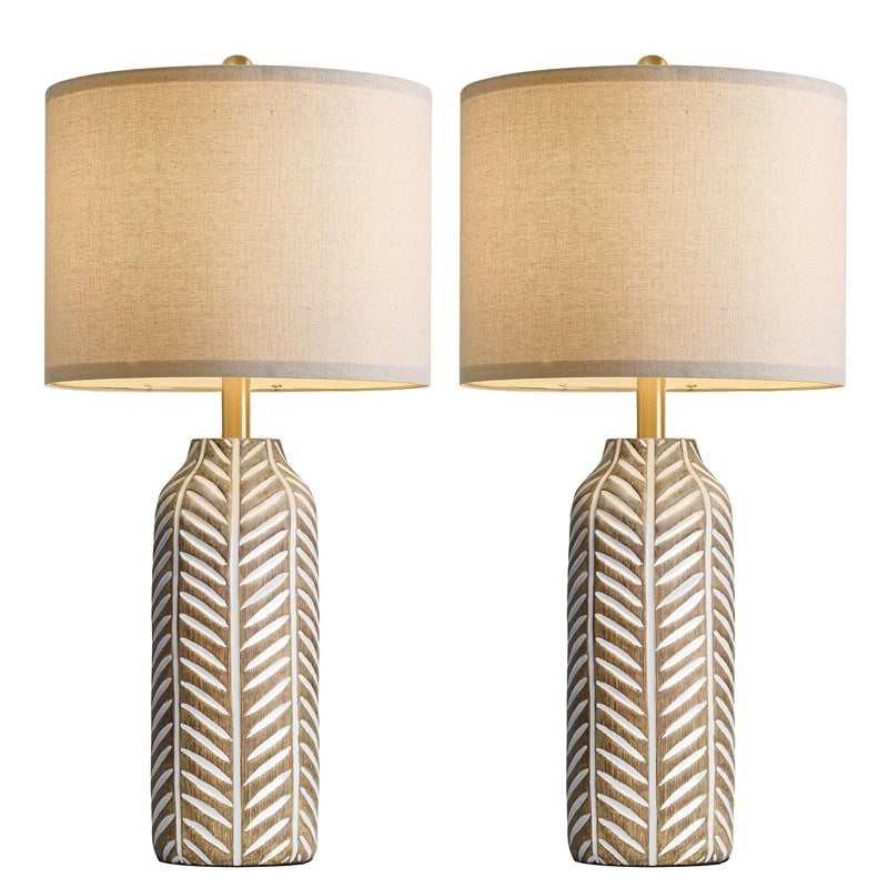 BOBOMOMO 26" Farmhouse Table Lamps Set of 2 - Vintage Leaf Design, Rustic Resin Nightstand Lamps for Bedroom, Living Room, Nursery, Hallway, Elegant Living Room Lamps with Linen Shades Antique Brown - Image 5