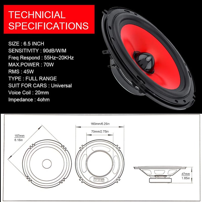 DriSentri 6.5" Coaxial Car Speakers, Set of 2, Easy Installation Heavy Mid-bass Tweeter - Image 4