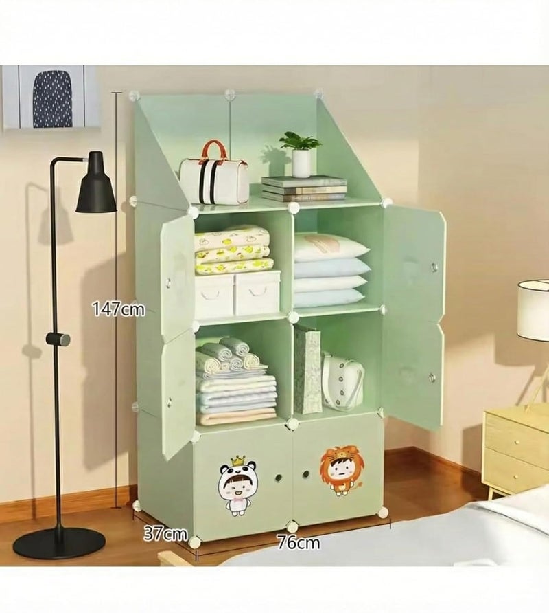 ELINDOR 8-Door Kids Plastic Wardrobe for Clothes | Baby Almirah Plastic Cupboard for Storage | Collapsible Foldable Kids Cupboard Organizer with Shelves for Toys & Clothing (Green, 6+2-Cube) - Image 2