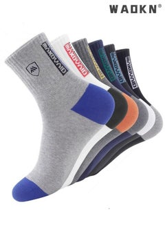 WAOKN 6 Pairs Men's 100% Cotton Crew Socks: Mid-Calf, Dress Socks, Moisture Wicking, Suitable for All Seasons, Striped Pattern in a Variety of Colors for Business Casual Wear  - Image 1